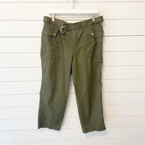 Lauren Ralph Lauren | Camo Green Cropped Belted 100% Cotton Pants Size 14